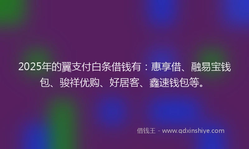 2025年的翼支付白条借钱有：惠享借、融易宝钱包、骏祥优购、好居客、鑫速钱包等。