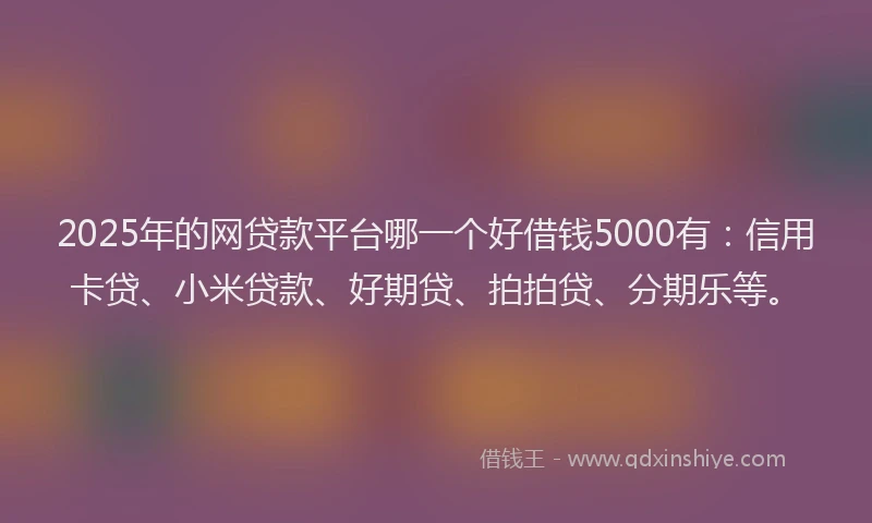 2025年的网贷款平台哪一个好借钱5000有：信用卡贷、小米贷款、好期贷、拍拍贷、分期乐等。