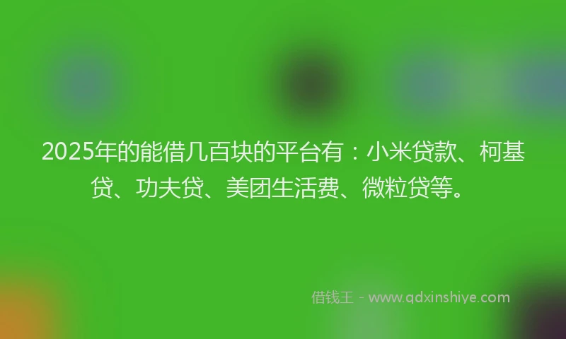 2025年的能借几百块的平台有：小米贷款、柯基贷、功夫贷、美团生活费、微粒贷等。
