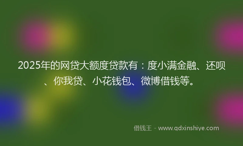 2025年的网贷大额度贷款有：度小满金融、还呗、你我贷、小花钱包、微博借钱等。