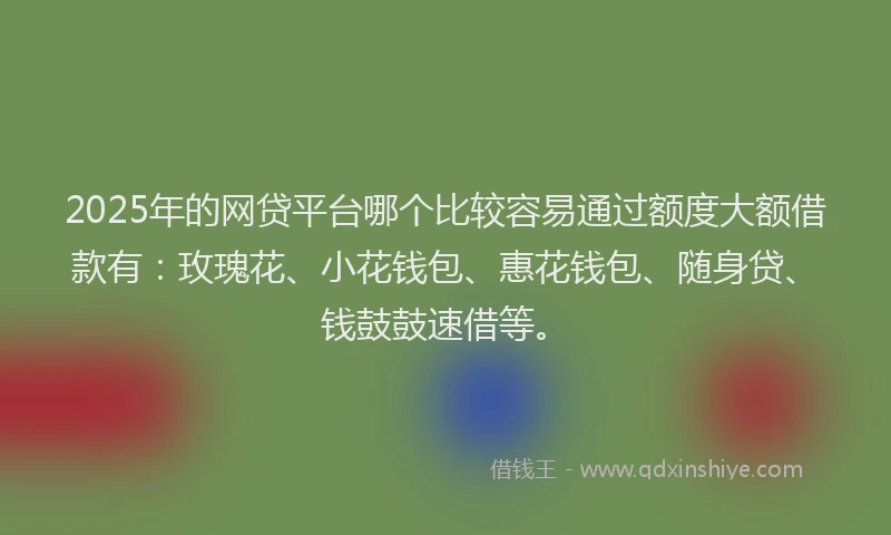 2025年的网贷平台哪个比较容易通过额度大额借款有：玫瑰花、小花钱包、惠花钱包、随身贷、钱鼓鼓速借等。