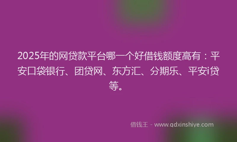 2025年的网贷款平台哪一个好借钱额度高有：平安口袋银行、团贷网、东方汇、分期乐、平安i贷等。