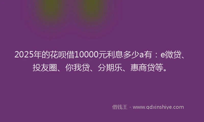 2025年的花呗借10000元利息多少a有：e微贷、投友圈、你我贷、分期乐、惠商贷等。