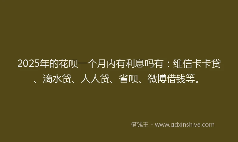 2025年的花呗一个月内有利息吗有：维信卡卡贷、滴水贷、人人贷、省呗、微博借钱等。