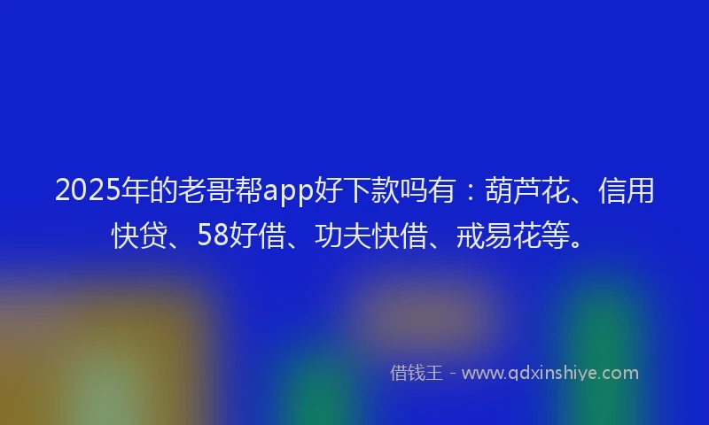 2025年的老哥帮app好下款吗有：葫芦花、信用快贷、58好借、功夫快借、戒易花等。