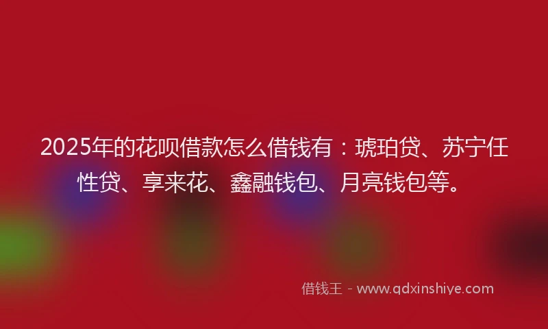 2025年的花呗借款怎么借钱有：琥珀贷、苏宁任性贷、享来花、鑫融钱包、月亮钱包等。