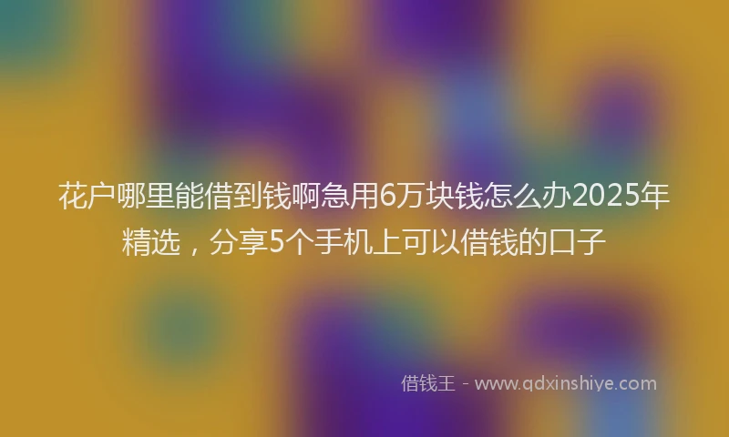 花户哪里能借到钱啊急用6万块钱怎么办2025年精选，分享5个手机上可以借钱的口子