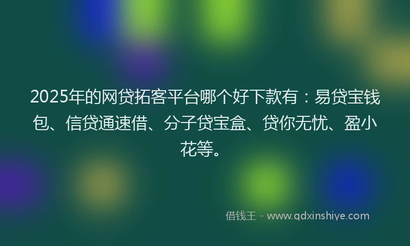 2025年的网贷拓客平台哪个好下款有：易贷宝钱包、信贷通速借、分子贷宝盒、贷你无忧、盈小花等。