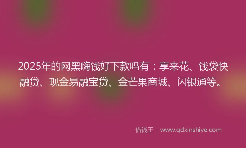 2025年的网黑嗨钱好下款吗有：享来花、钱袋快融贷、现金易融宝贷、金芒果商城、闪银通等。