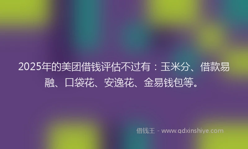 2025年的美团借钱评估不过有：玉米分、借款易融、口袋花、安逸花、金易钱包等。