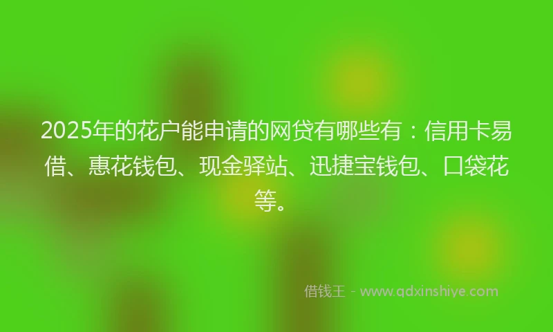 2025年的花户能申请的网贷有哪些有：信用卡易借、惠花钱包、现金驿站、迅捷宝钱包、口袋花等。