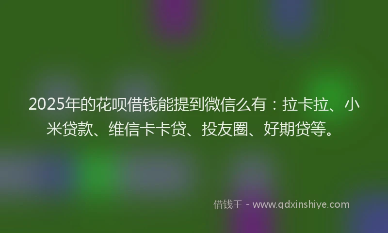 2025年的花呗借钱能提到微信么有：拉卡拉、小米贷款、维信卡卡贷、投友圈、好期贷等。