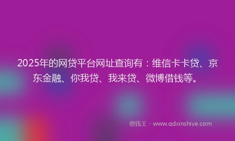 2025年的网贷平台网址查询有：维信卡卡贷、京东金融、你我贷、我来贷、微博借钱等。