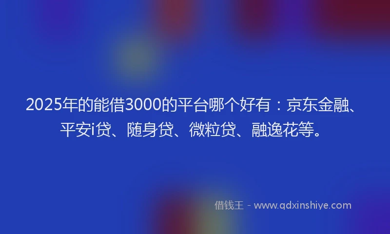2025年的能借3000的平台哪个好有：京东金融、平安i贷、随身贷、微粒贷、融逸花等。