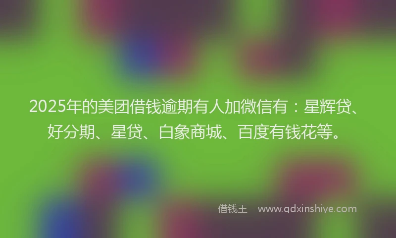 2025年的美团借钱逾期有人加微信有：星辉贷、好分期、星贷、白象商城、百度有钱花等。
