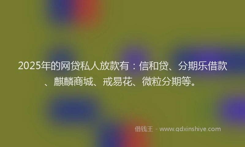 2025年的网贷私人放款有：信和贷、分期乐借款、麒麟商城、戒易花、微粒分期等。
