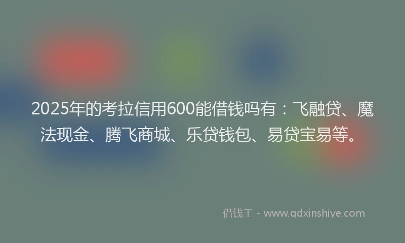 2025年的考拉信用600能借钱吗有：飞融贷、魔法现金、腾飞商城、乐贷钱包、易贷宝易等。