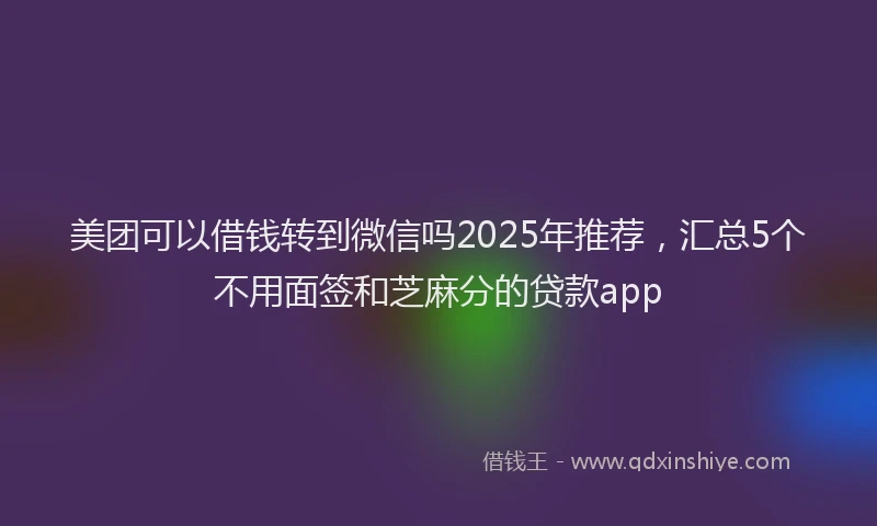 美团可以借钱转到微信吗2025年推荐，汇总5个不用面签和芝麻分的贷款app