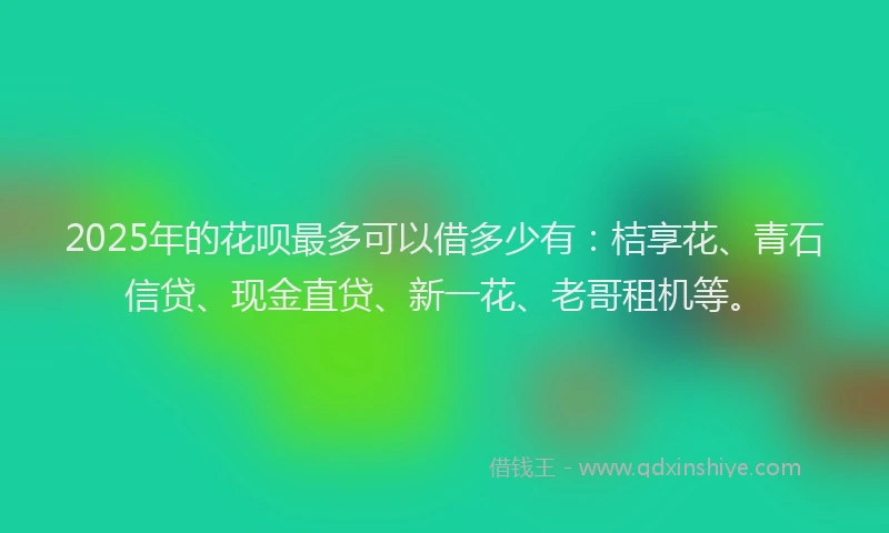 2025年的花呗最多可以借多少有：桔享花、青石信贷、现金直贷、新一花、老哥租机等。