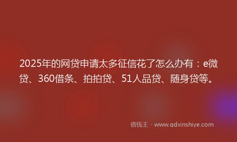 2025年的网贷申请太多征信花了怎么办有：e微贷、360借条、拍拍贷、51人品贷、随身贷等。