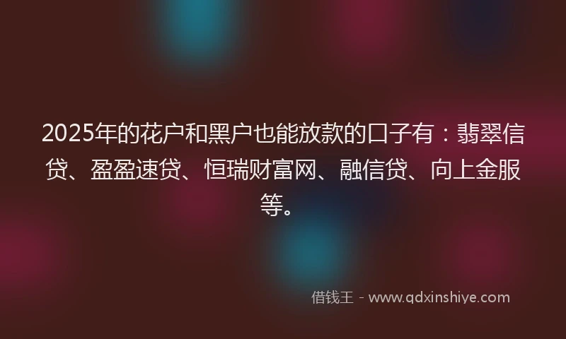 2025年的花户和黑户也能放款的口子有：翡翠信贷、盈盈速贷、恒瑞财富网、融信贷、向上金服等。