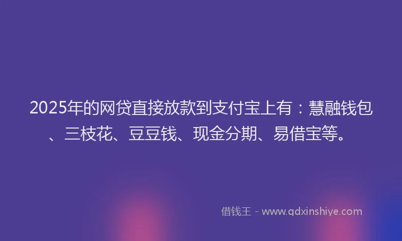2025年的网贷直接放款到支付宝上有：慧融钱包、三枝花、豆豆钱、现金分期、易借宝等。