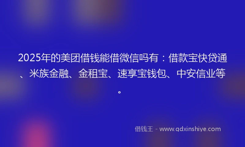 2025年的美团借钱能借微信吗有：借款宝快贷通、米族金融、金租宝、速享宝钱包、中安信业等。