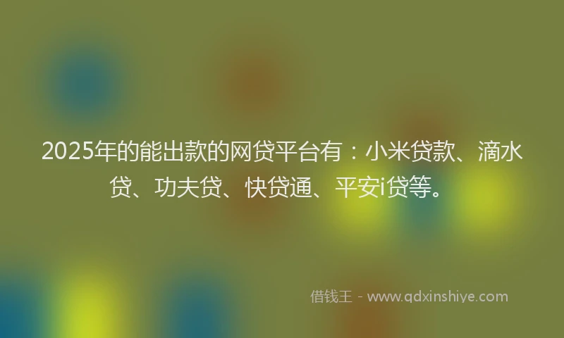 2025年的能出款的网贷平台有：小米贷款、滴水贷、功夫贷、快贷通、平安i贷等。
