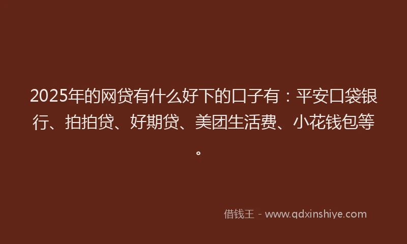 2025年的网贷有什么好下的口子有：平安口袋银行、拍拍贷、好期贷、美团生活费、小花钱包等。