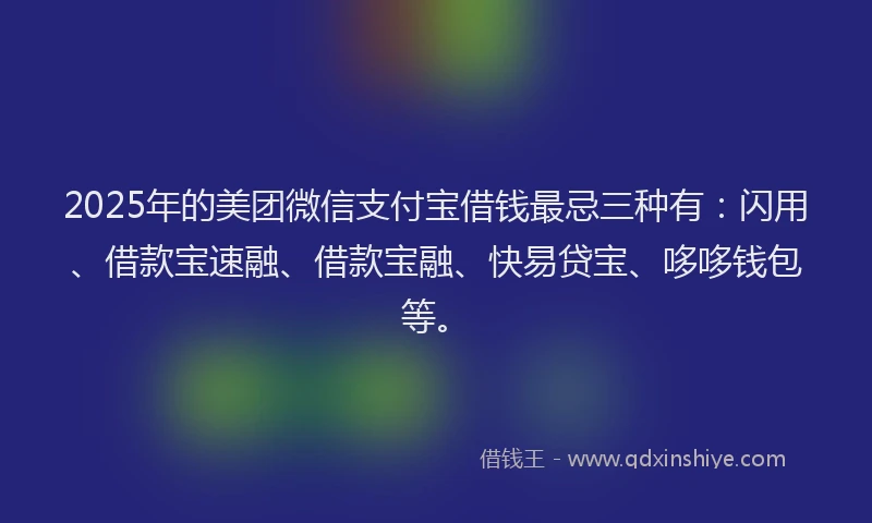 2025年的美团微信支付宝借钱最忌三种有：闪用、借款宝速融、借款宝融、快易贷宝、哆哆钱包等。