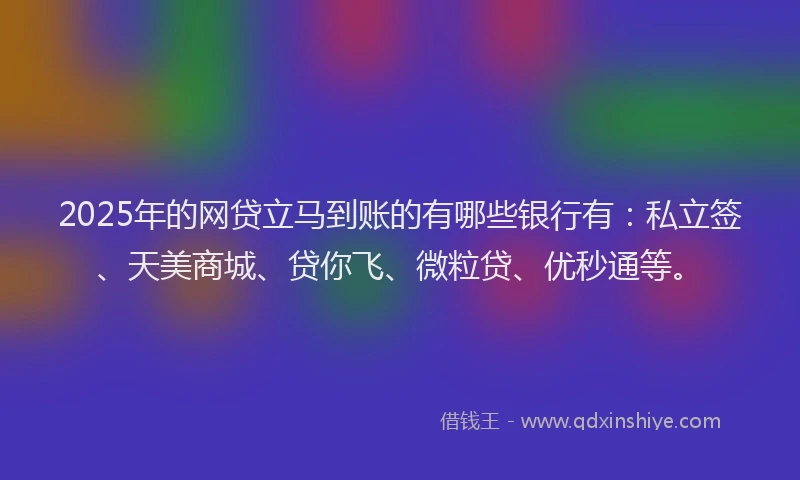 2025年的网贷立马到账的有哪些银行有：私立签、天美商城、贷你飞、微粒贷、优秒通等。