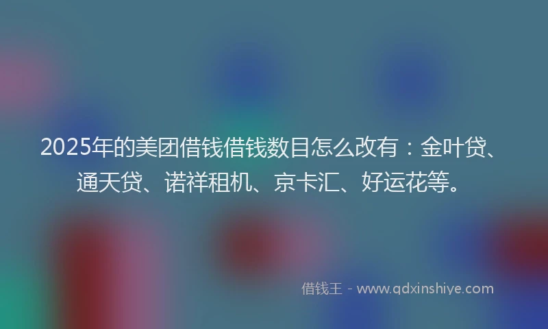 2025年的美团借钱借钱数目怎么改有：金叶贷、通天贷、诺祥租机、京卡汇、好运花等。