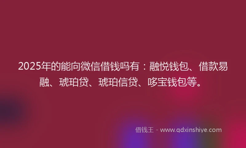 2025年的能向微信借钱吗有：融悦钱包、借款易融、琥珀贷、琥珀信贷、哆宝钱包等。