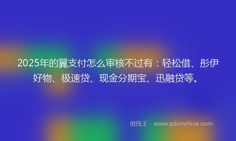 2025年的翼支付怎么审核不过有：轻松借、彤伊好物、极速贷、现金分期宝、迅融贷等。