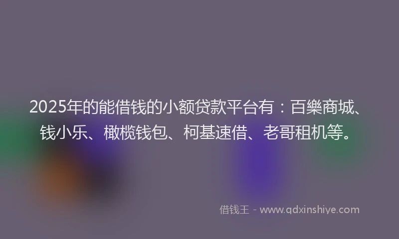 2025年的能借钱的小额贷款平台有：百樂商城、钱小乐、橄榄钱包、柯基速借、老哥租机等。
