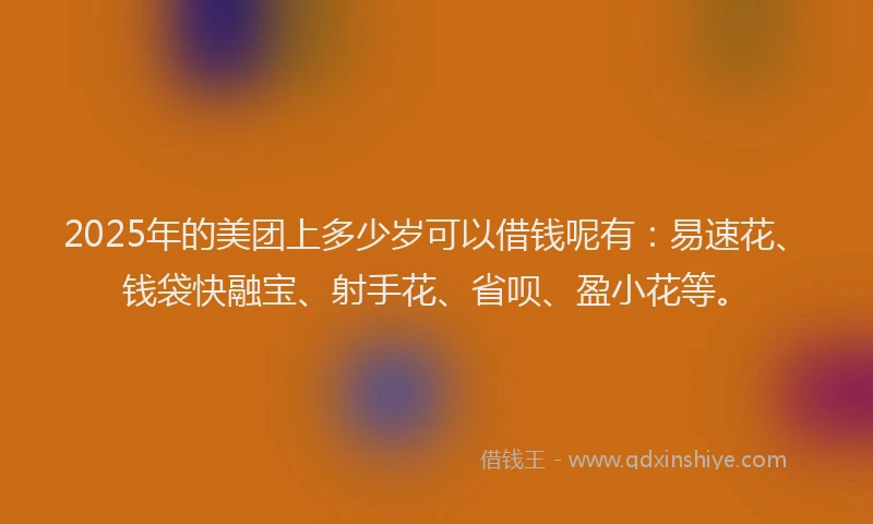 2025年的美团上多少岁可以借钱呢有：易速花、钱袋快融宝、射手花、省呗、盈小花等。