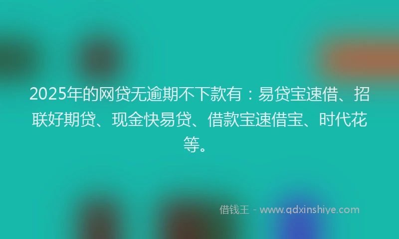 2025年的网贷无逾期不下款有：易贷宝速借、招联好期贷、现金快易贷、借款宝速借宝、时代花等。