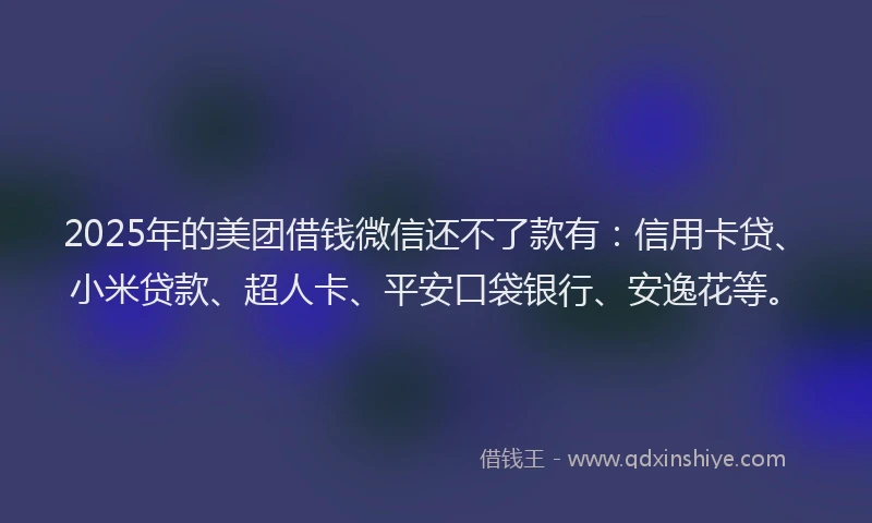2025年的美团借钱微信还不了款有：信用卡贷、小米贷款、超人卡、平安口袋银行、安逸花等。
