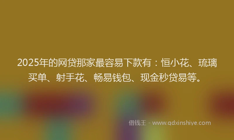 2025年的网贷那家最容易下款有：恒小花、琉璃买单、射手花、畅易钱包、现金秒贷易等。