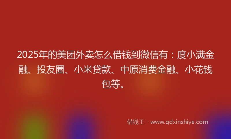2025年的美团外卖怎么借钱到微信有：度小满金融、投友圈、小米贷款、中原消费金融、小花钱包等。
