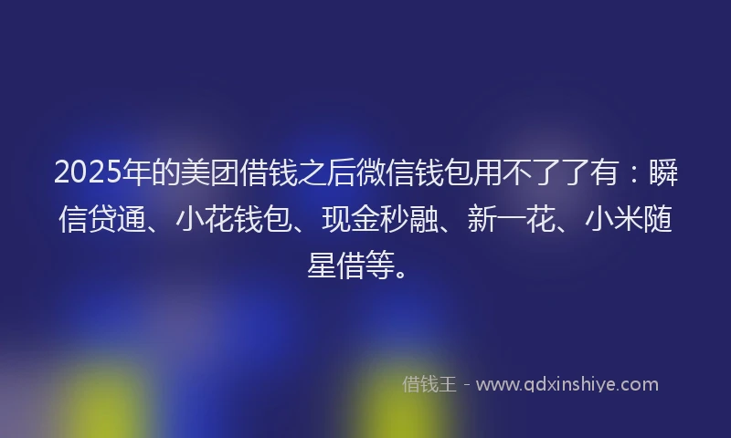 2025年的美团借钱之后微信钱包用不了了有：瞬信贷通、小花钱包、现金秒融、新一花、小米随星借等。