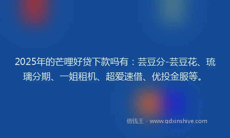 2025年的芒哩好贷下款吗有：芸豆分-芸豆花、琉璃分期、一姐租机、超爱速借、优投金服等。