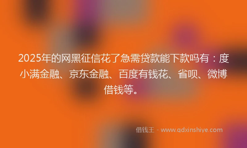 2025年的网黑征信花了急需贷款能下款吗有：度小满金融、京东金融、百度有钱花、省呗、微博借钱等。
