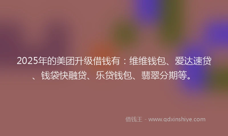 2025年的美团升级借钱有：维维钱包、爱达速贷、钱袋快融贷、乐贷钱包、翡翠分期等。