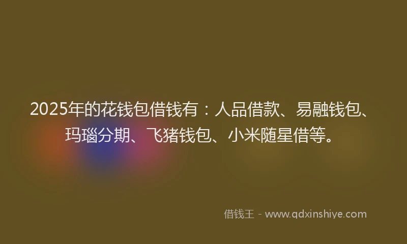 2025年的花钱包借钱有：人品借款、易融钱包、玛瑙分期、飞猪钱包、小米随星借等。