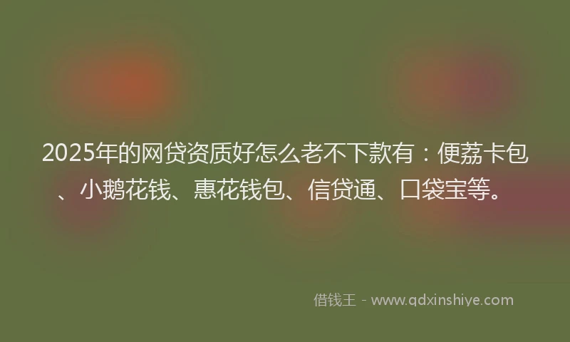 2025年的网贷资质好怎么老不下款有：便荔卡包、小鹅花钱、惠花钱包、信贷通、口袋宝等。