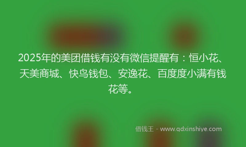 2025年的美团借钱有没有微信提醒有：恒小花、天美商城、快鸟钱包、安逸花、百度度小满有钱花等。