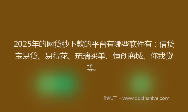 2025年的网贷秒下款的平台有哪些软件有：借贷宝易贷、易得花、琉璃买单、恒创商城、你我贷等。