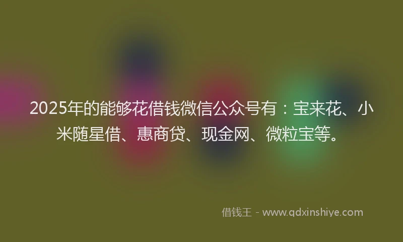 2025年的能够花借钱微信公众号有：宝来花、小米随星借、惠商贷、现金网、微粒宝等。