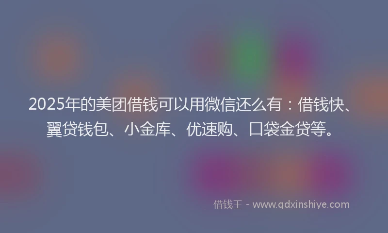 2025年的美团借钱可以用微信还么有：借钱快、翼贷钱包、小金库、优速购、口袋金贷等。